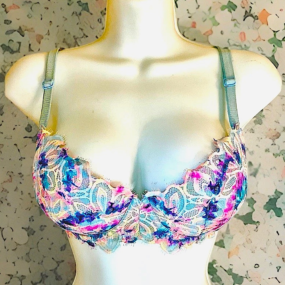 🩷PINK🩷 DATE PUSH-UP MESH LACE NEON FLORAL CONVERTIBLE STRAP MOLDED UNDERWIRE BRA